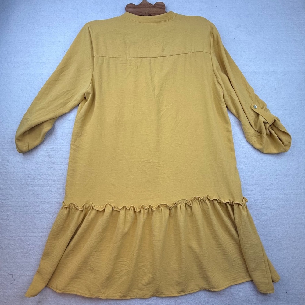 Emma & Michele Mustard Yellow Ruffle Hem Tunic Dress Large cottagecore casual - Picture 6 of 9